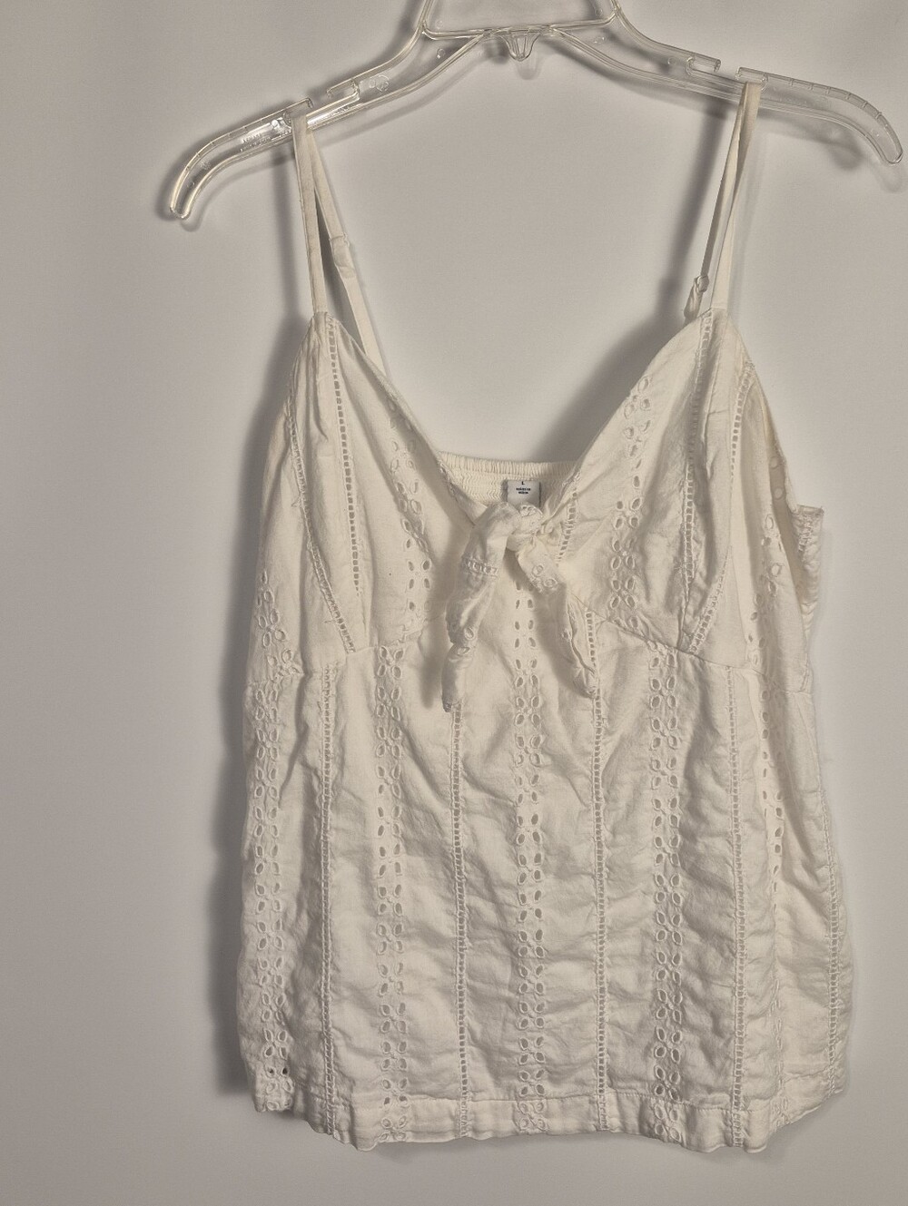 Old Navy White Eyelet Embroidered Cami Tank Top Bow Front Women’s Large Boho C
